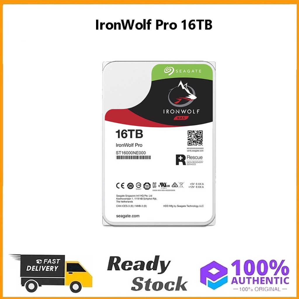 Seagate ฮาร์ดไดรฟ์ภายใน IronWolf Pro 16TB NAS Drive 7200RPM 256MB Cache SATA 3.5 นิ้ว ST16000NE000