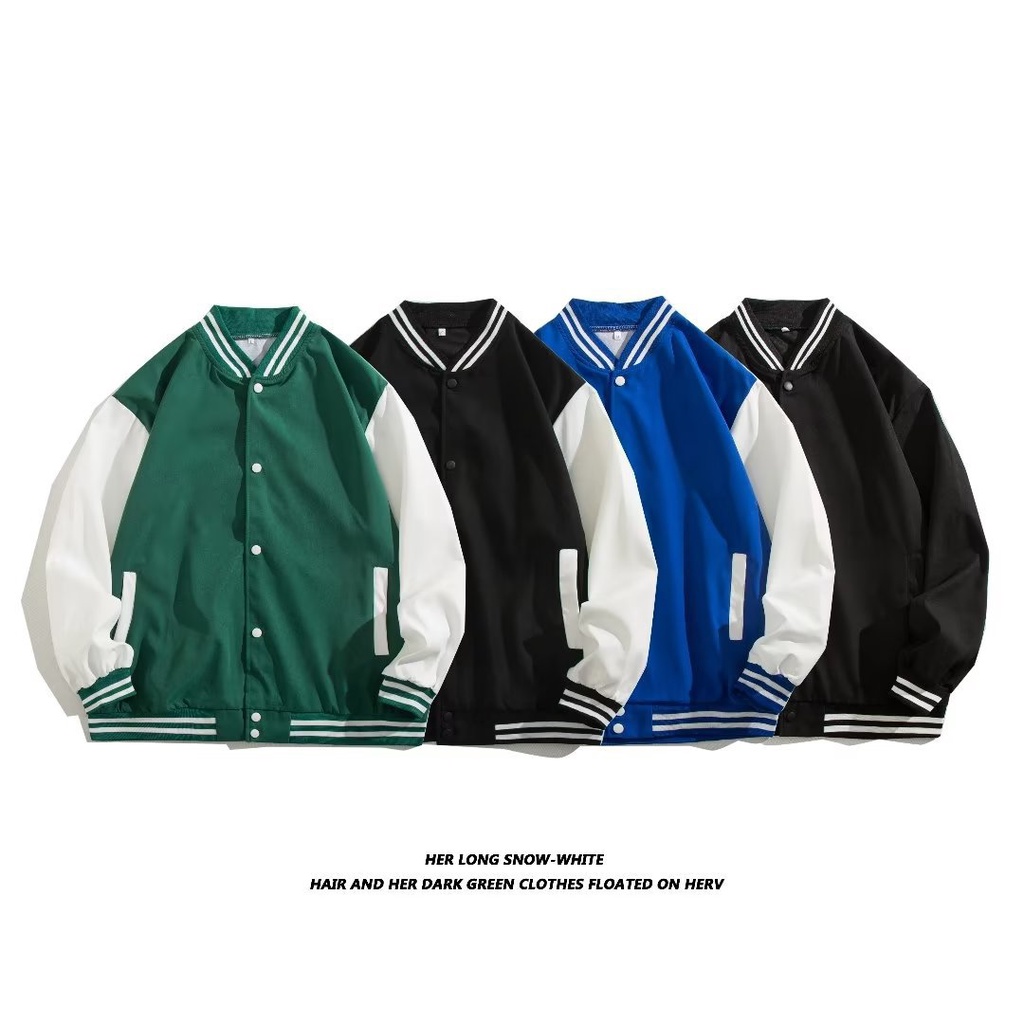 เสื้อแจ็กเก็ตเบสบอลลําลอง ทรงหลวม สีคอนทราสต์ สไตล์เกาหลี สําหรับผู้ชาย