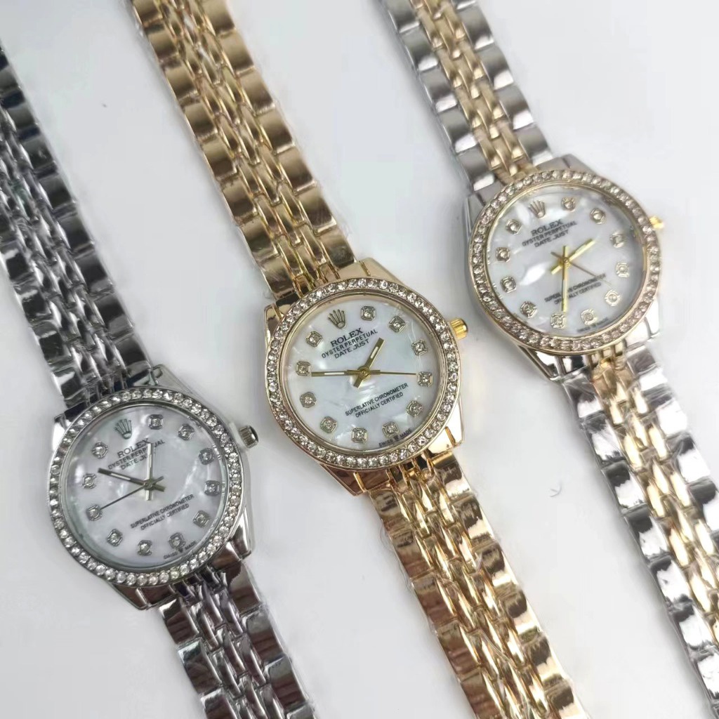 Rolex Log Series นาฬิกาข้อมือ สายสแตนเลส ประดับเพชร สําหรับผู้หญิง 2023
