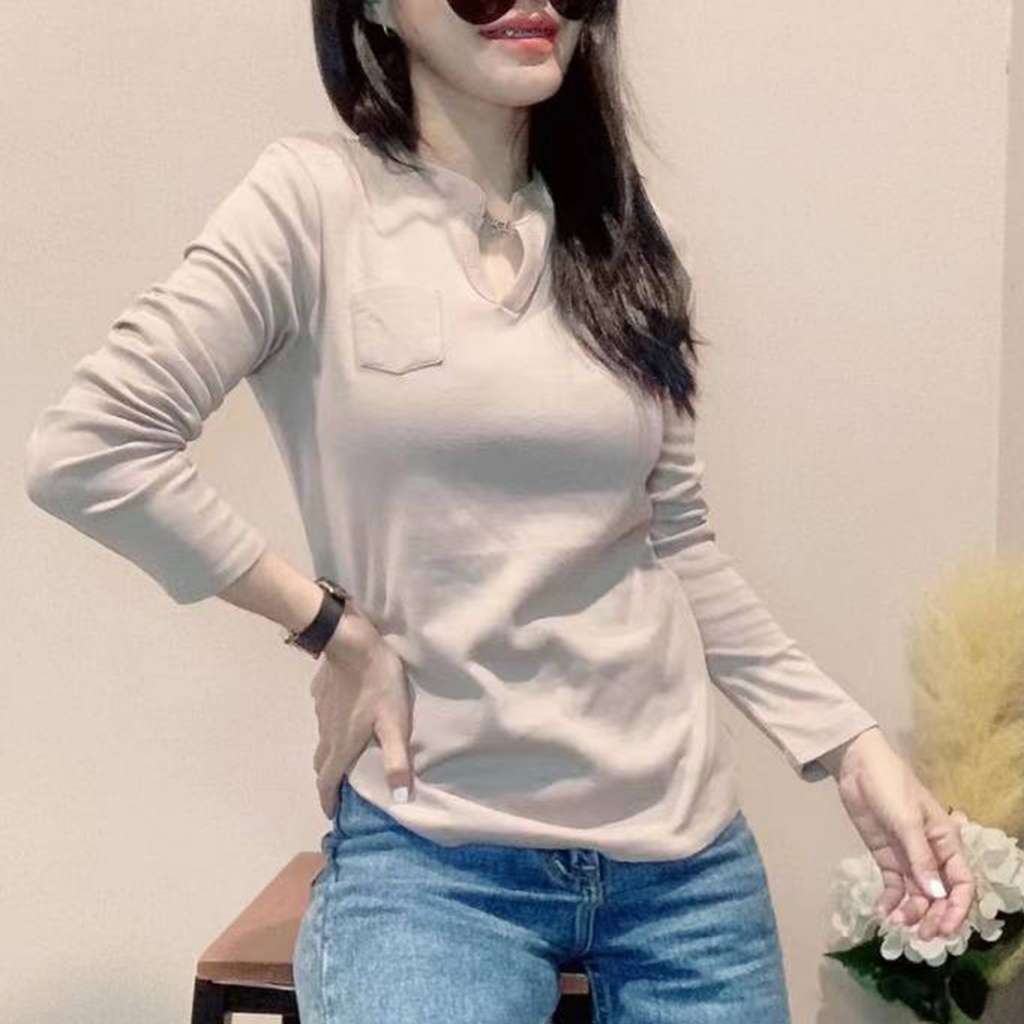 เสื้อแขนยาว เนื้อผ้านิ่มส่วมใส่สบาย สีพื้น ผ้าดี รูปที่ 7