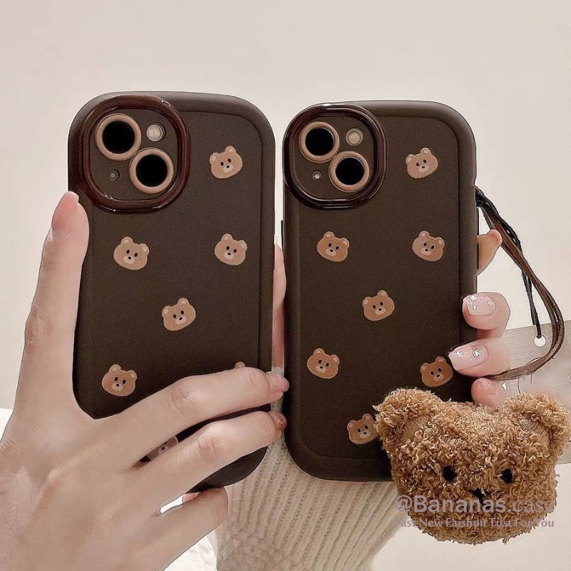 Iphone 15 14 13 12 11 Pro Max X Xr Xs Max 7 8 Plus เคสโทรศัพท์ การ์ตูนหมีน่ารัก + เชือกเส้นเล็ก นุ่ม เคสโทรศัพท์