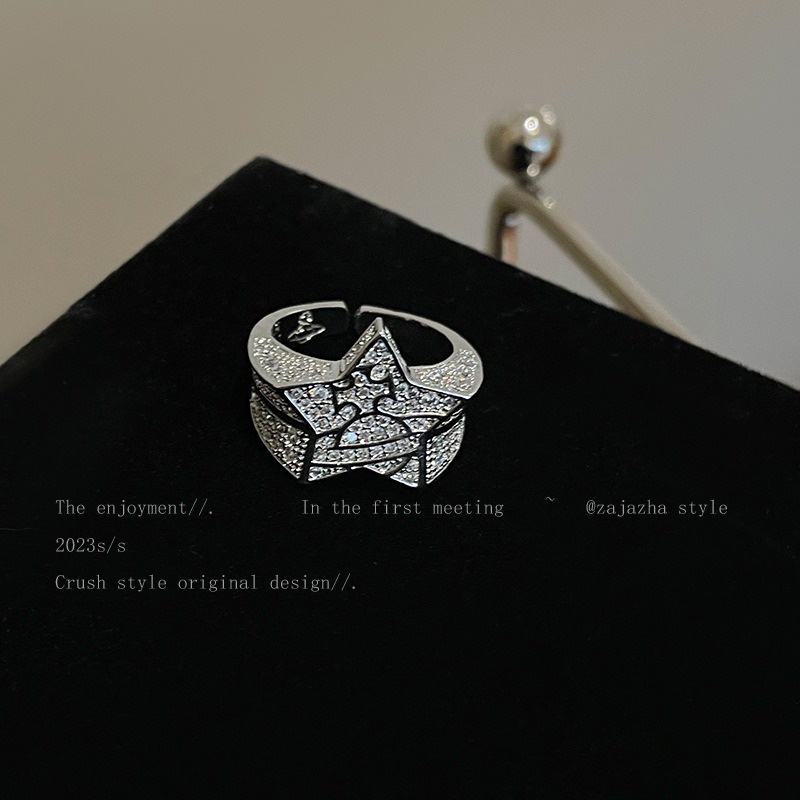 ใหม่ แหวนนิ้วชี้ ประดับเพชร รูปดาวห้าแฉก สไตล์ยุโรป และอเมริกา 2024