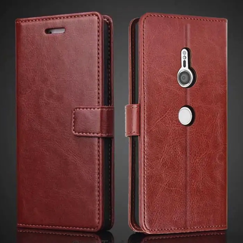 เคสหนังวัวแท้ ฝาพับ พร้อมช่องใส่บัตร ขาตั้ง สไตล์วินเทจ สําหรับ Sony Xperia XZ3 H9436 H8416 H9493