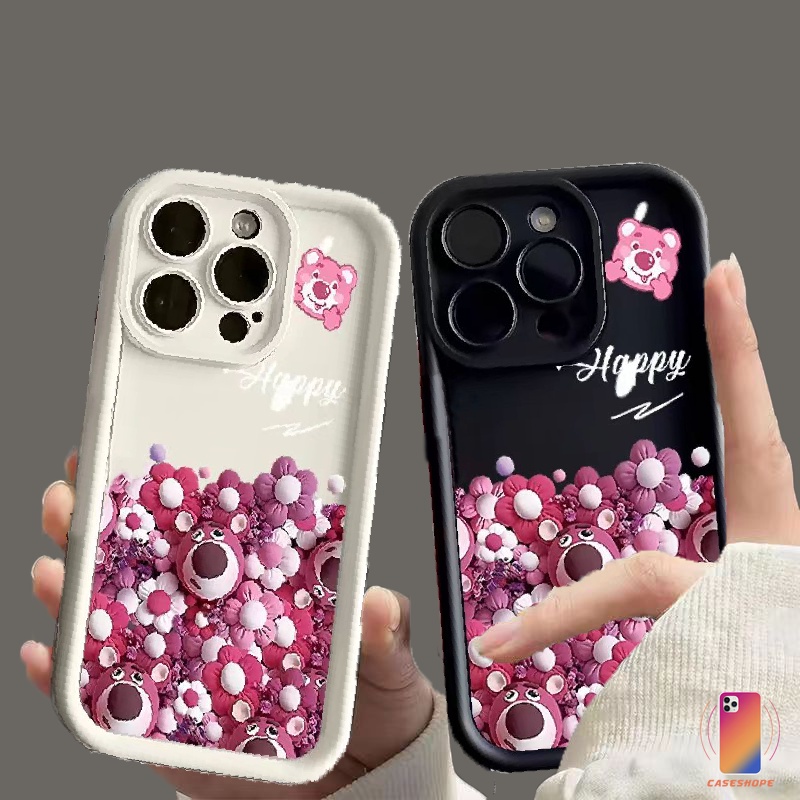 เคสโทรศัพท์มือถือแบบนิ่ม TPU ลายการ์ตูนหมีสตรอว์เบอร์รี่ คอรันดัม สําหรับ Realme C30S C3 C25S C11 C1