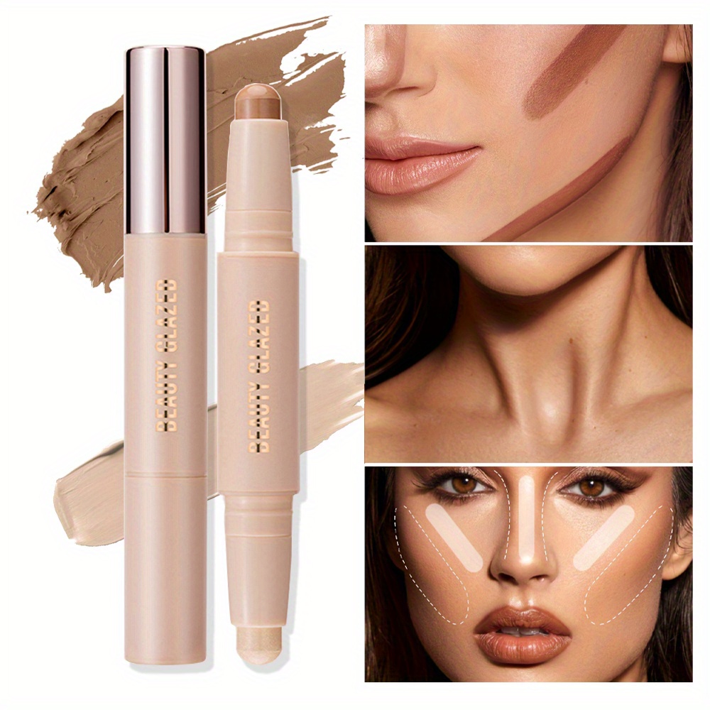 Beauty GLAZED ไฮไลท์ คอนทัวร์ สองหัว และคอนทัวร์ กันน้ํา ติดทนนาน ธรรมชาติ ปิดหน้า สิว รอยดํา แท่งแต่งหน้า