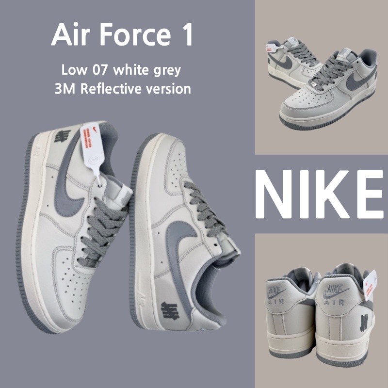 (ยิงจริง) Nike Air Force 1 Low 07สีขาวสีเทา3M รุ่นสะท้อนแสงรองเท้าผ้าใบรองเท้ารองเท้าวิ่ง