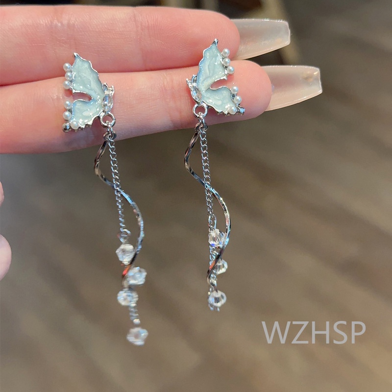 ต่างหูพู่ผีเสื้อวินเทจพร้อมเข็มเงิน ส925 การออกแบบส่วนบุคคลสําหรับสาวเหมือนนางฟ้า