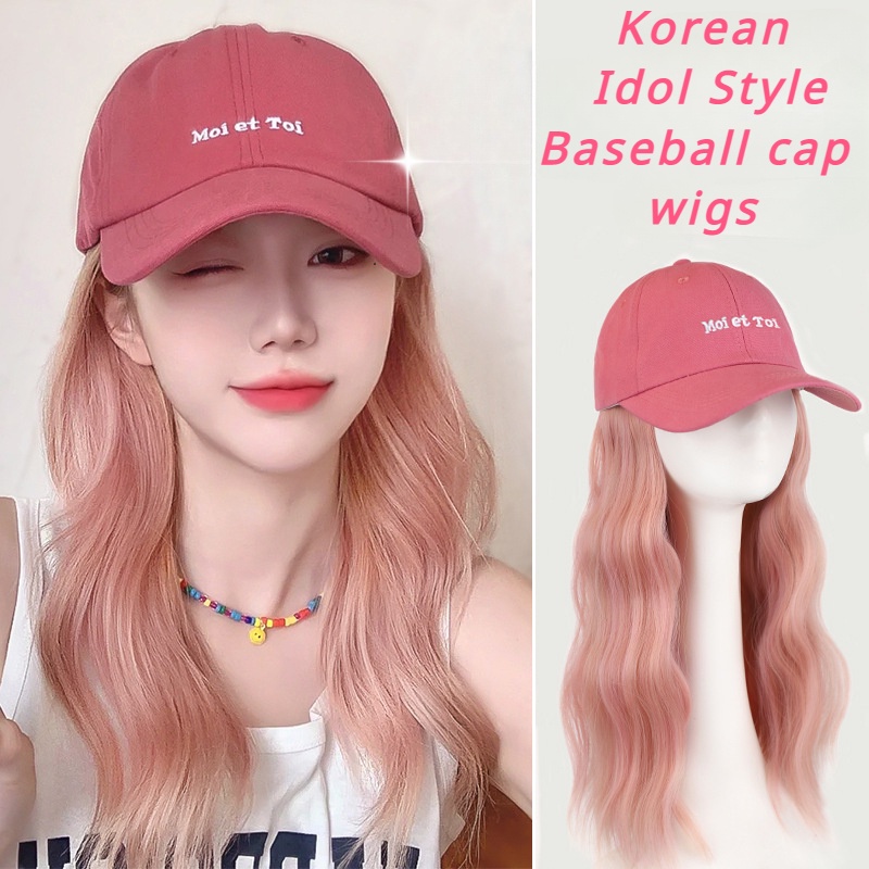 หมวกวิกผมยาวหยิกเด็กผู้หญิง - 40CM วิกผมสีชมพูแฟชั่นและหมวกรวม ฝาปิดถอดออกได้