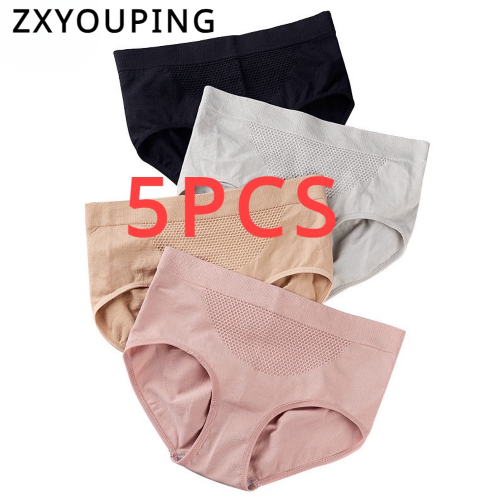 Zxyouping 5 ชิ้น กางเกงชั้นใน ผู้หญิง รังผึ้ง ชุดชั้นใน อบอุ่น กลางเอว แพ็คสะโพก ไร้รอยต่อ ระบายอากาศ นุ่ม กางเกงใน