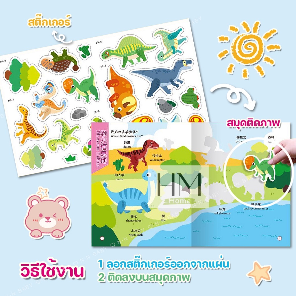 สมุดสติ๊กเกอร์ 2 ภาษา จีน อังกฤษ สมุดติดสติกเกอร์สอนคำศัพท์ ภาพสี BK01