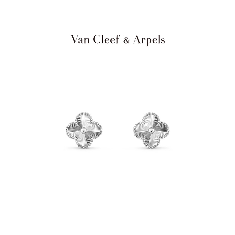[พร้อมกล่อง] Van Cleef &amp; Arpels / Vca Vintage Alhambra Yotsuba Lucky ต่างหู สีขาว K ทอง ของขวัญสําหรับแฟนสาว
