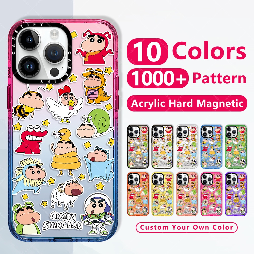 กันกระแทกใสแข็งแข็งแฟชั่นหรูหราแม่เหล็กชาร์จได้เคสโทรศัพท์มือถือ ลายการ์ตูนชินจังตลก สําหรับ Iphone 15 14 13 12 Pro Max 15 Plusยี่ห้อบางใสไอโฟนปกป้องแม่เหล็กชาร์จได้เคสใสขอบเรียบฝาปิดป้องกันสีเหลืองCasetifyใสกันกล้องคุณภาพสูง