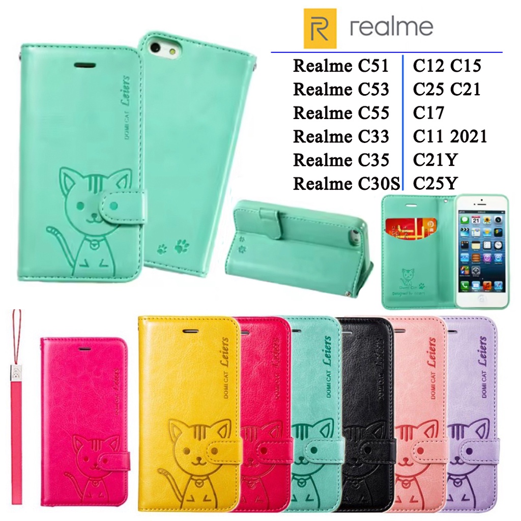 เคสโทรศัพท์หนัง ฝาพับ ล็อค สําหรับ Realme C51 C53 C55 C30 C30S C35 C21 C12 C15 C21 C25 C21y C25Y C20 C11 2021 Narzo50i