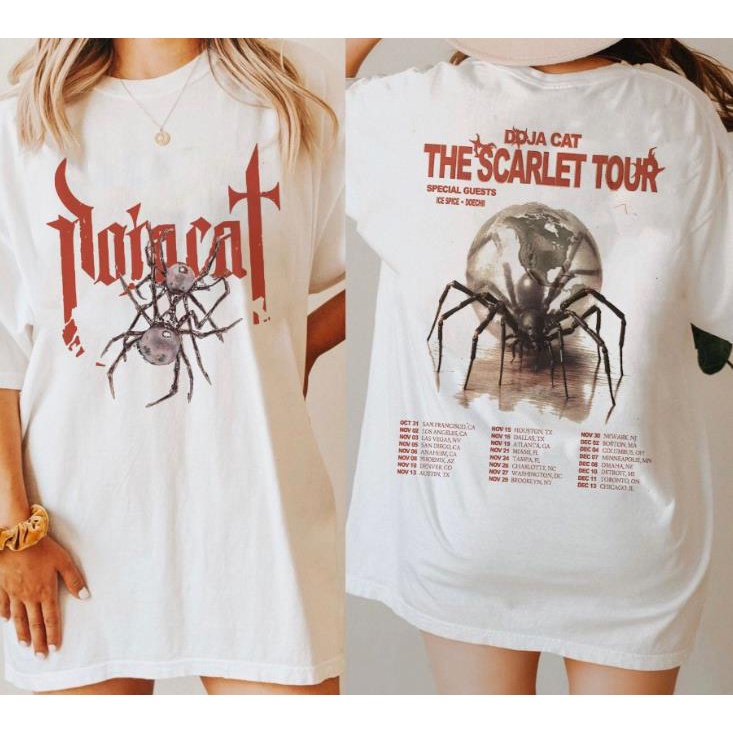 ทัวร์โดฮาแคทสการ์เล็ต เสื้อยืด Doja Cat Tour ปี 2023 พร้อมแขกรับเชิญพิเศษ เสื้อยืด Doja Cat Merch Mu
