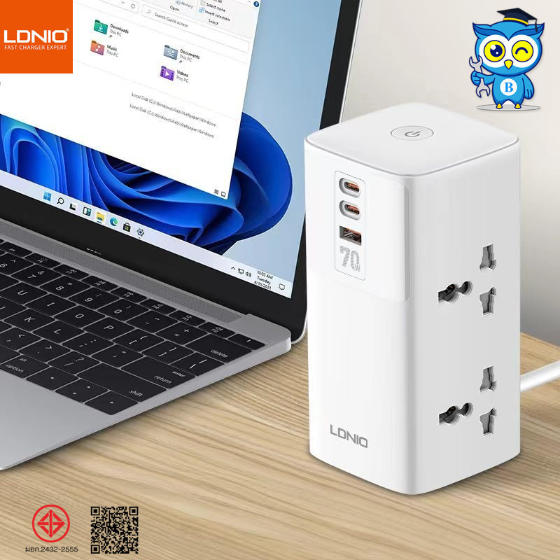 LDNIO SC4383 2500W รางปลั๊กไฟ เดสก์ท็อป พร้อมทื่ชาร์จมือถือ แท็บเหล็กUSB/Type-c ชาร์จเล็ว70W