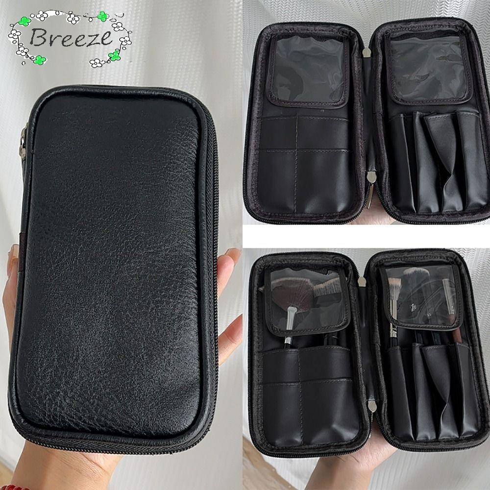 กระเป๋าใส่แปรงแต่งหน้า BREEZE, แปรงแต่งหน้ากันน้ําแบบพกพา, ที่ใส่แปรงหนัง PU กันฝุ่น