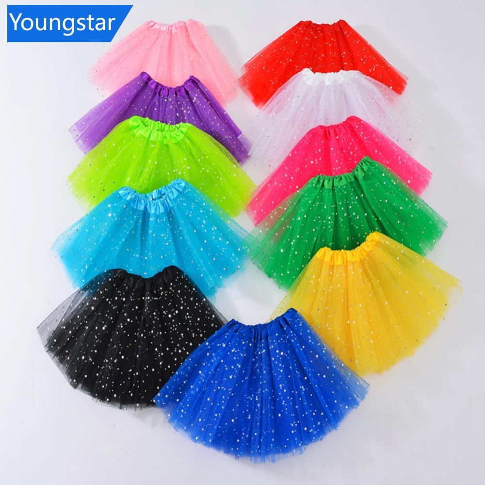 FYY เด็กสาวเต้นรําสวมใส่เด็ก Shining Tutu Pettiskirt เด็ก Star เลื่อม 3 ชั้น Tulle เด็กวัยหัดเดินกระโปรงสําหรับ 3-8Y สาว