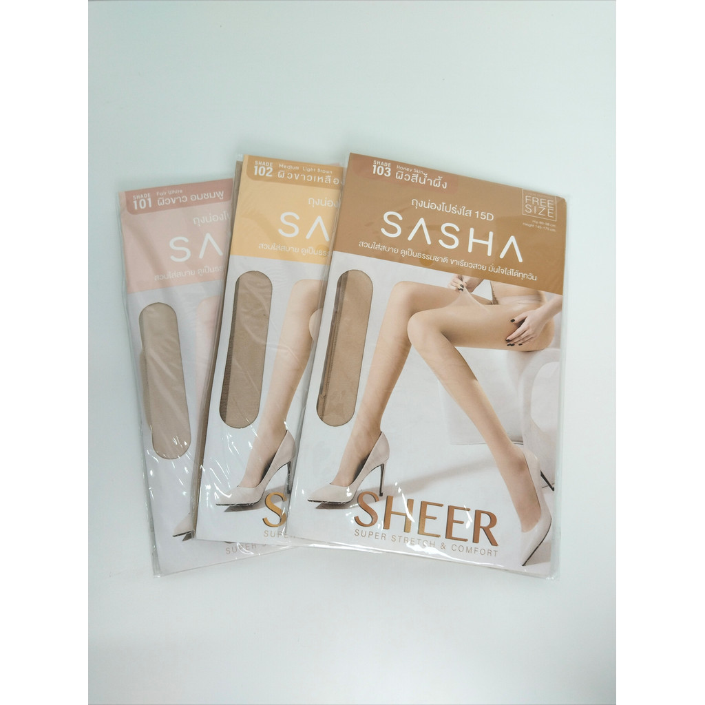 (ยกโหล=12ชิ้น) SASHAซาซ่าถุงน่องโปร่งใส 15D ใส่สบายเนียนเป็นธรรมชาติ