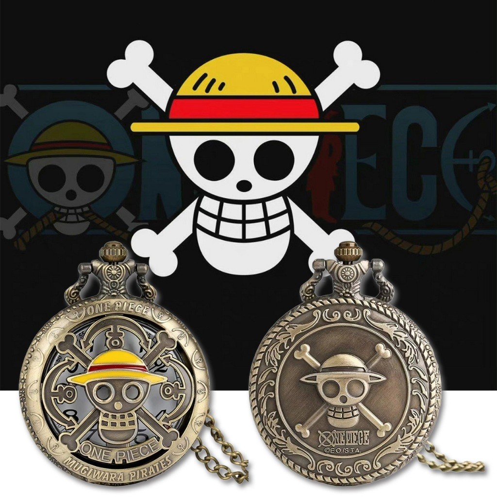 สร้อยคอนาฬิกาพ็อกเก็ต ลายลูฟี่ one piece สไตล์วินเทจ กะโหลกโจรสลัด ของเล่นของขวญ