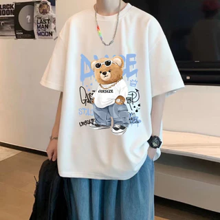 เสื้อยืดคอกลม oversize ลายหมีฮิปฮอป สไตล์ลำลอง ผ้านุ่ม ใส่สบาย