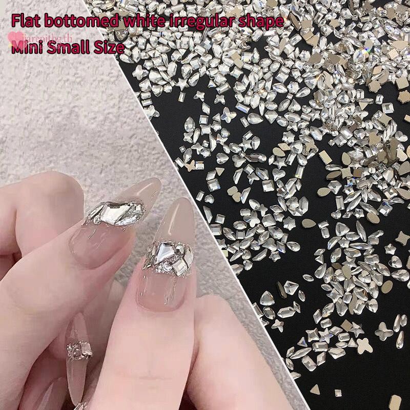 RENBG 200 ชิ้น Rhinestones คริสตัล 3D อัญมณีพราว ตกแต่งเล็บ DIY ปลายแบน TH