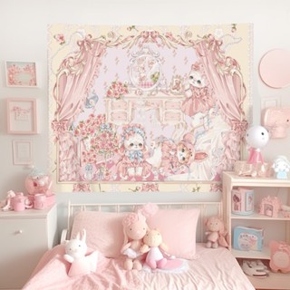 ผ้าแขวนข้างเตียงสไตล์โลลิต้า INS ลายหัวใจน่ารัก ผ้าตกแต่งผนั…