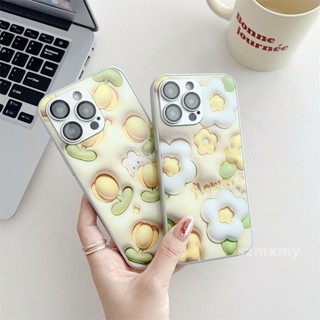 เคสโทรศัพท์มือถือกระจก ขอบซิลิโคน ลายดอกทิวลิป 3D กันกระแทก ป้องกันเลนส์กล้อง สําหรับ Iphone 15 14 13 12 11 Pro Max