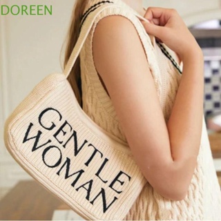 Doreen Gentlewoman กระเป๋าสะพายไหล่ ผ้าถัก พิมพ์ลายตัวอักษรไทย แบบพกพา สําหรับนักเรียนหญิง