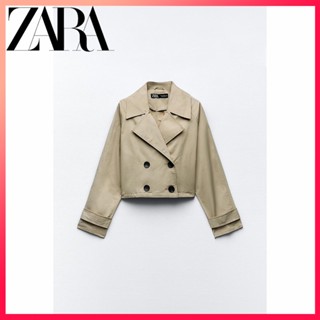 Zara ใหม่ เสื้อแจ็กเก็ต เสื้อครอป กันลม สําหรับผู้หญิง