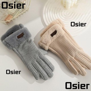 Osier1 ถุงมือหน้าจอสัมผัส ถุงมือขนกระต่าย แบบเต็มนิ้ว กันลม สีพื้น ให้ความอบอุ่น แฟชั่นสําหรับผู้หญิง