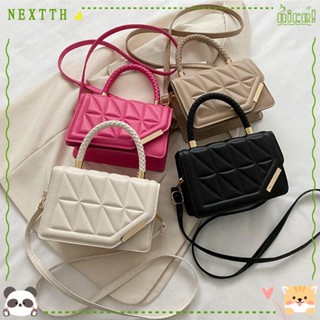 Nextth กระเป๋าสะพายไหล่ กระเป๋าถือ หนัง PU ลายสก๊อต สีพื้น สําหรับสตรี