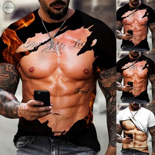 GORGEOUS~2022 New Mens T-Shirt Mens Tops 3d Print Crew Neck Funny Pack Abs Sexy