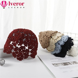 Lveror หมวกบีนนี่ ผ้าถัก ลายดอกไม้ สีพื้น