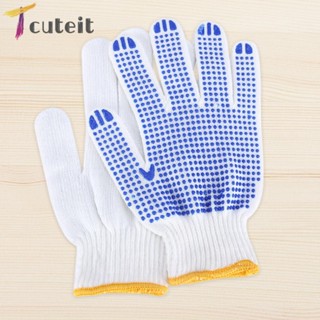 Tcuteit ถุงมือผ้าฝ้าย PVC ระบายอากาศ ลายจุด สีขาว สําหรับป้องกันแรงงาน