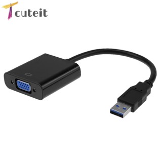 Tcuteit อะแดปเตอร์แปลงการ์ดจอ USB เป็น VGA 1080P หลายจอแสดงผล