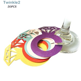 Twinkle ป้ายแท็กแก้วไวน์ กระดาษแข็ง รูปแหวนเพชร ตัวเลข 10 สี สําหรับตกแต่งงานแต่งงาน ปาร์ตี้ 50 ชิ้น