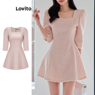 Lovito ชุดเดรสลําลอง แขน 3/4 ธรรมดา สําหรับผู้หญิง L61AD068 (สีชมพู)