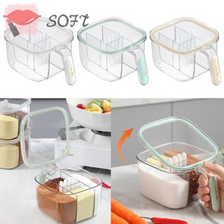 Softness กล่องใส่เครื่องปรุง 4 ช่อง พลาสติก กันชื้น ทําความสะอาดง่าย สําหรับห้องครัว