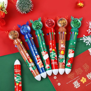 Merry Christmas ปากกาลูกลื่น ประดับเลื่อมน่ารัก 10 สี เครื่องเขียน สําหรับเด็ก นักเรียน สํานักงาน ของขวัญ