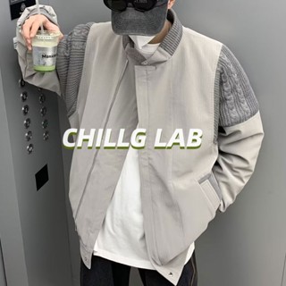 Chillg LAB เสื้อแจ็กเก็ตเบสบอล คอปก มีซิป ทรงหลวม สีพื้น แฟชั่นฤดูใบไม้ผลิ และฤดูใบไม้ร่วง สําหรับผู้ชาย