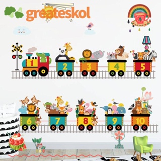 Greateskol สติกเกอร์ไวนิล รูปรถไฟ ตัวเลข DIY สําหรับติดตกแต่งผนังห้องนอนเด็ก