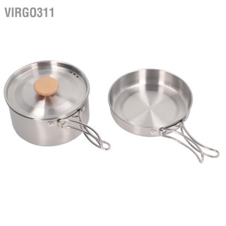 Virgo311 หม้อปรุงอาหารและชุดแพน 304 สแตนเลสแบบพกพา Camping Cookware Mess Kit พร้อมกระเป๋าสำหรับเดินป่าแบกเป้