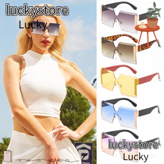 Lucky แว่นตากันแดดแฟชั่น ทรงสี่เหลี่ยม ขนาดใหญ่ ไม่มีขอบ สีแคนดี้ UV400