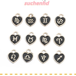 Suchenhd จี้รูปหัวใจ 12 กลุ่มดาว โลหะผสม สีดํา 0.5X0.47 นิ้ว สําหรับสร้อยคอ สร้อยข้อมือ ต่างหู งานฝีมือ 48 ชิ้น