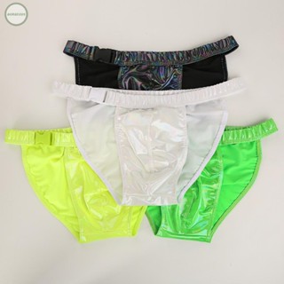 GORGEOUS~Men Tongs Faux Leather Lingerie Low Waist Panties Reflective Shorts U Pouch