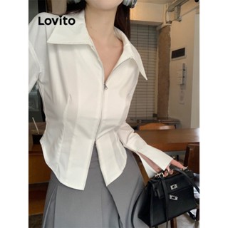 Lovito เสื้อเบลาส์ลําลอง เรียบง่าย สําหรับผู้หญิง LNE24221 (สีขาว)