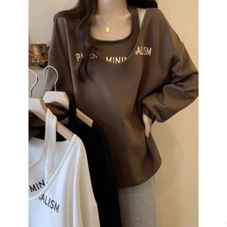 【40-100KG】เสื้อกั๊ก และเสื้อยืด แขนยาว ทรงหลวม ขนาดใหญ่ สําหรับผู้หญิง C11815