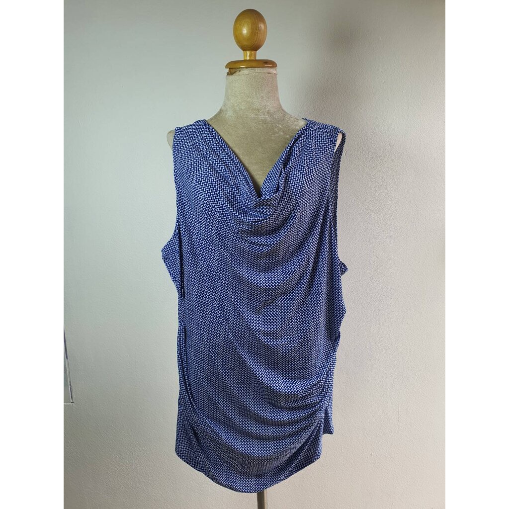 FF03874 เสื้อผ้ามือสอง สาวอวบ พลัสไซส์ คอถ่วง สีน้ำเงินลาย แบรนด์ Coldwater Creek อก free-50 นิ้ว