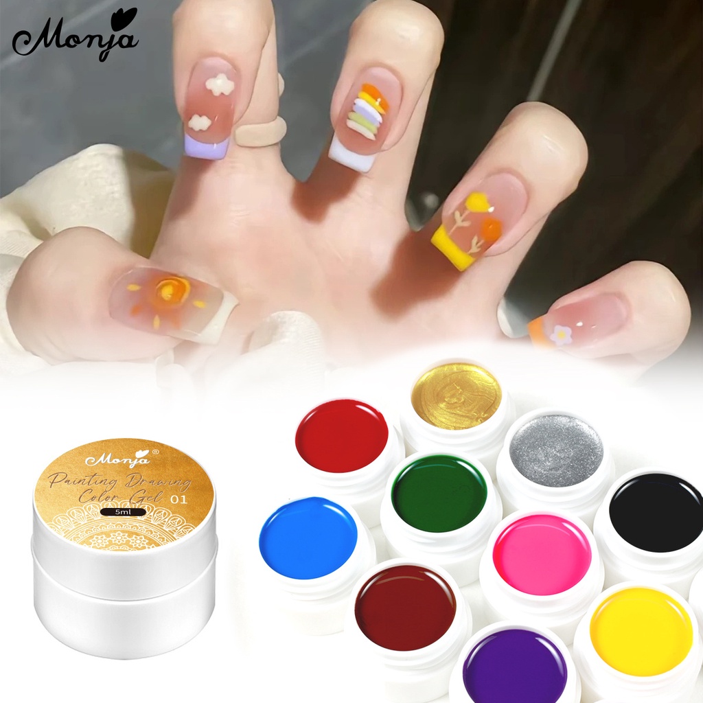 Monja ยาทาเล็บ 12 สีเจลทาเล็บ 5 มล. ยาทาเล็บ! ยาทาเล็บยูวี/แอลอีดี เจลทาเล็บ คุณภาพดี แข็งแรง ใส สวย