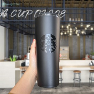 Unique Double Layer Matte Black Coffee Cup Frosted Straw Cup 24oz16oz ดีไซน์เรียบหรูมีสไตล์ TH